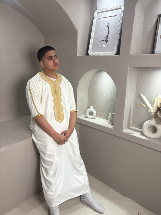 White & Gold Moroccan Thobe